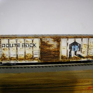 CNW ex-Rock boxcar, weathered with artists oils