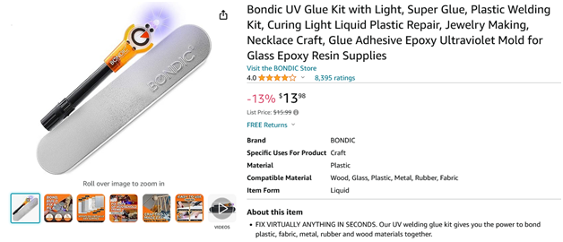 Bondic UV Glue Kit with Light, Super Glue, Plastic Welding Kit, Curing  Light Liquid Plastic Repair, Jewelry Making, Necklace Craft, Glue Adhesive