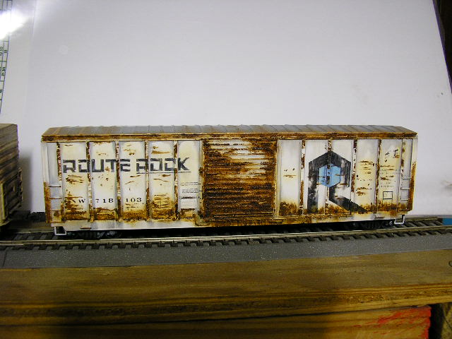 CNW ex-Rock boxcar, weathered with artists oils